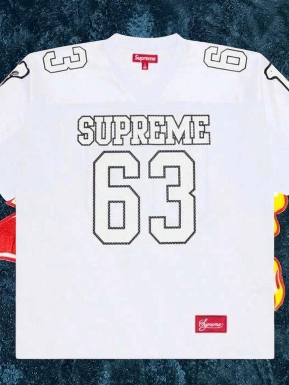 Supreme White Jersey Tee with Black Outlined '63' Graphic